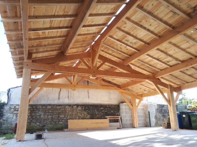 grand abris en bois avec charpente traditionnelle