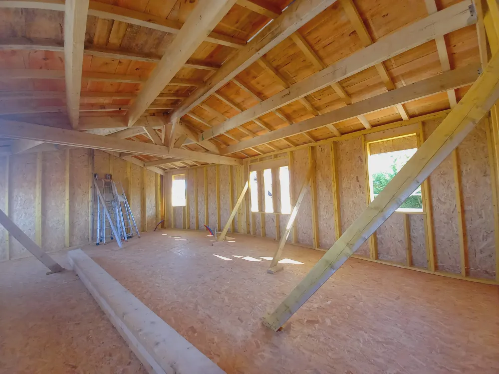 wooden framework with traditional timber roofing